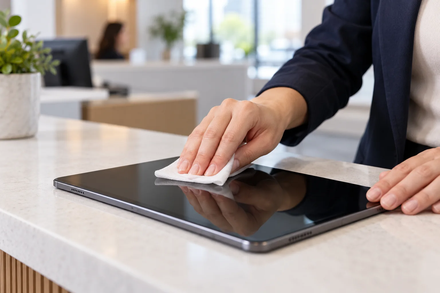 L’utilisation d’une lingette spécialisée sur une tablette